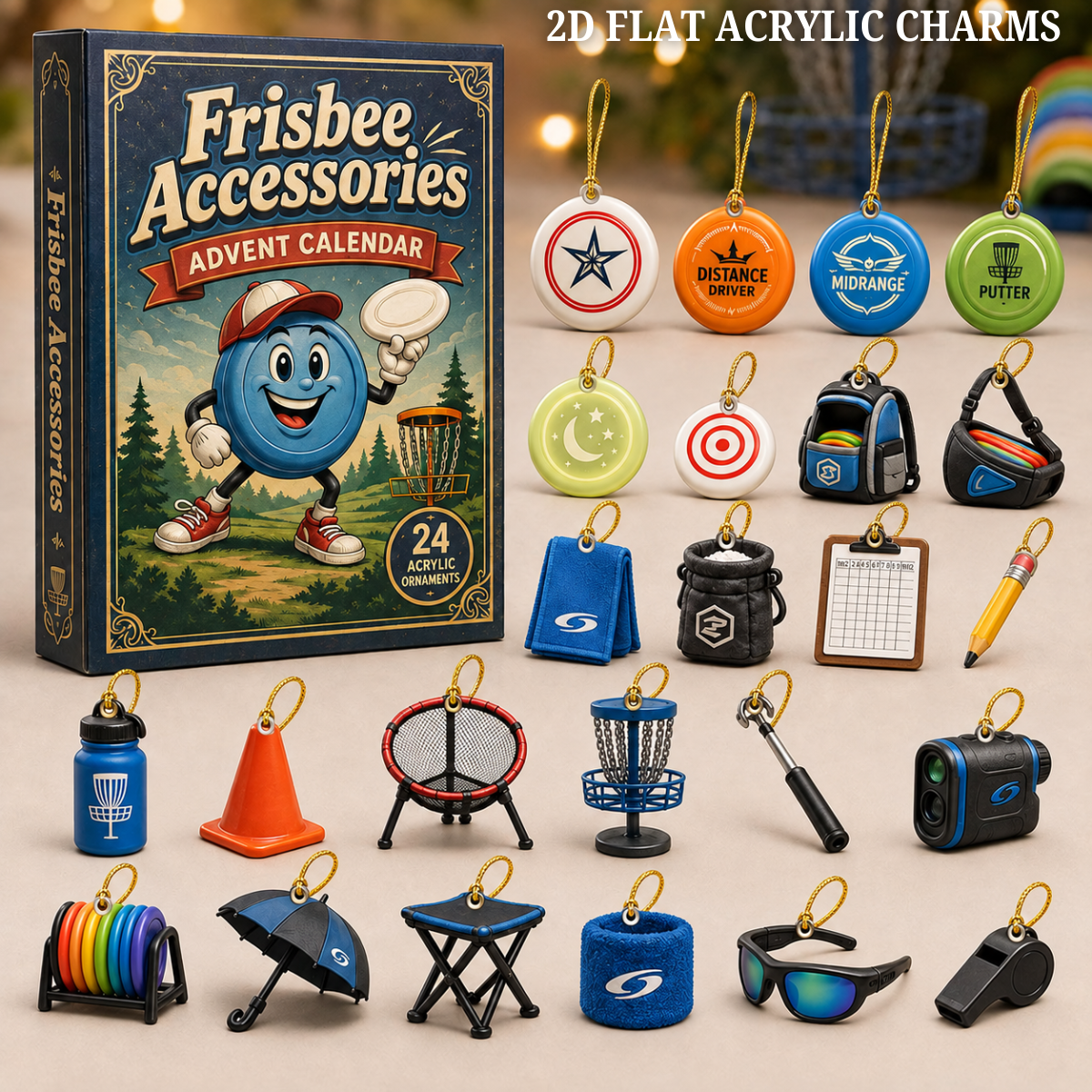 Frisbee Accessories Advent Calendar 2026 - 24-Day Festive Countdown, Acrylic Charms Blind Box - Gift For Frisbee Lovers