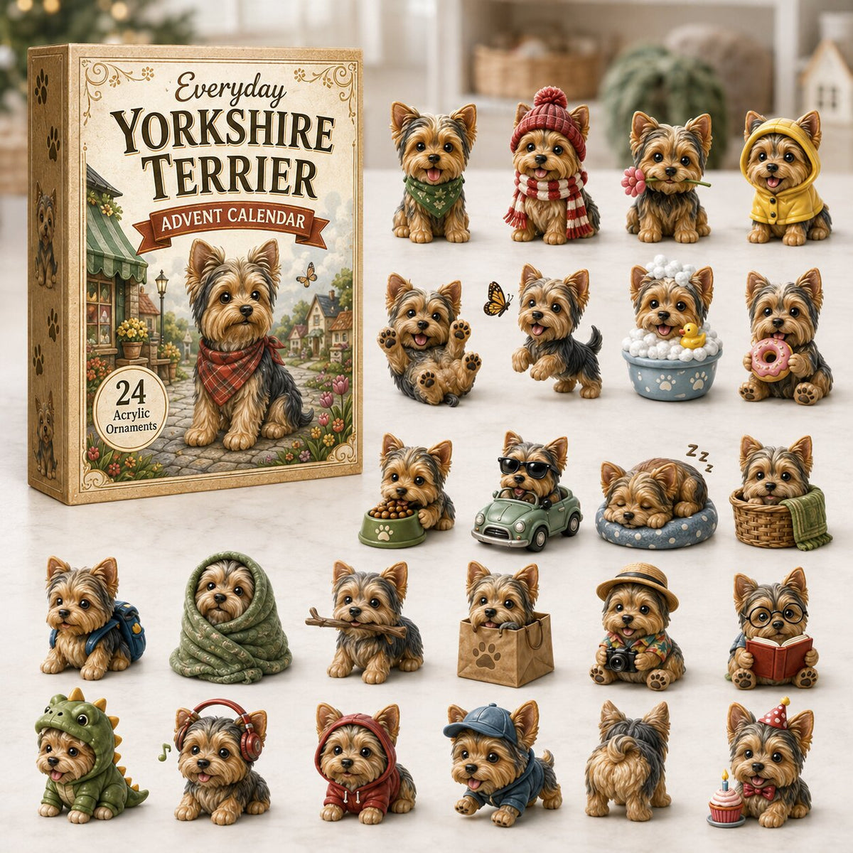 Everyday Yorkshire Terrier Advent Calendar 2026 - 24-Day Festive Countdown, Acrylic Charms Blind Box - Gift For Dog Lovers