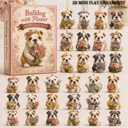 Bulldog With Flower Advent Calendar 2026 - 24-Day Festive Countdown, Acrylic Charms Blind Box - Gift For Bulldog Lovers