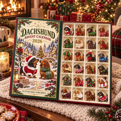 2D Dachshund Advent Calendar 2026,Christmas Weenie Dog Ornaments Countdown,24 Days of Xmas Surprises Gift Box,Dog Lover Gift,Holiday Decor