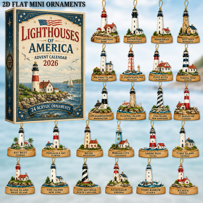 Lighthouses of America Advent Calendar 2026 - 24-Day Festive Countdown, Acrylic Charms Blind Box - Gift For Ocean Lovers, Family & Friends