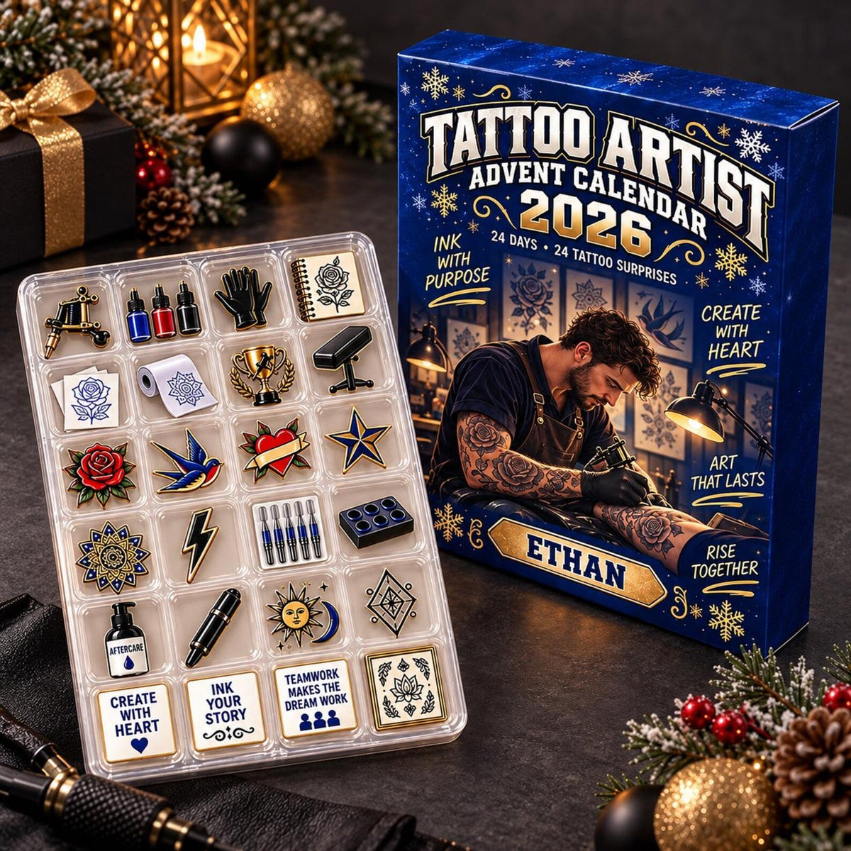 Personalized Tattoo Artist Advent Calendar: Custom Name 24 Day Blind Box