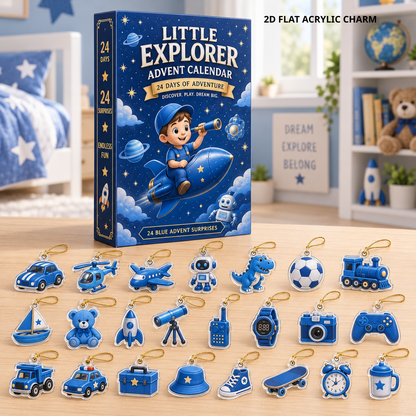 2026 Little Explorer Advent Calendar – 24 Days of Adventure with 24 Blue 2D Acrylic Charms, Fun Christmas Countdown Gift for Kids, Curious Minds & Little Adventurers