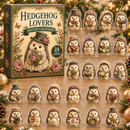 Vintage Hedgehog Lovers Advent Calendar 2026 - 24-Day Festive Countdown, Acrylic Charms Blind Box - Gift For Hedgehog Lovers