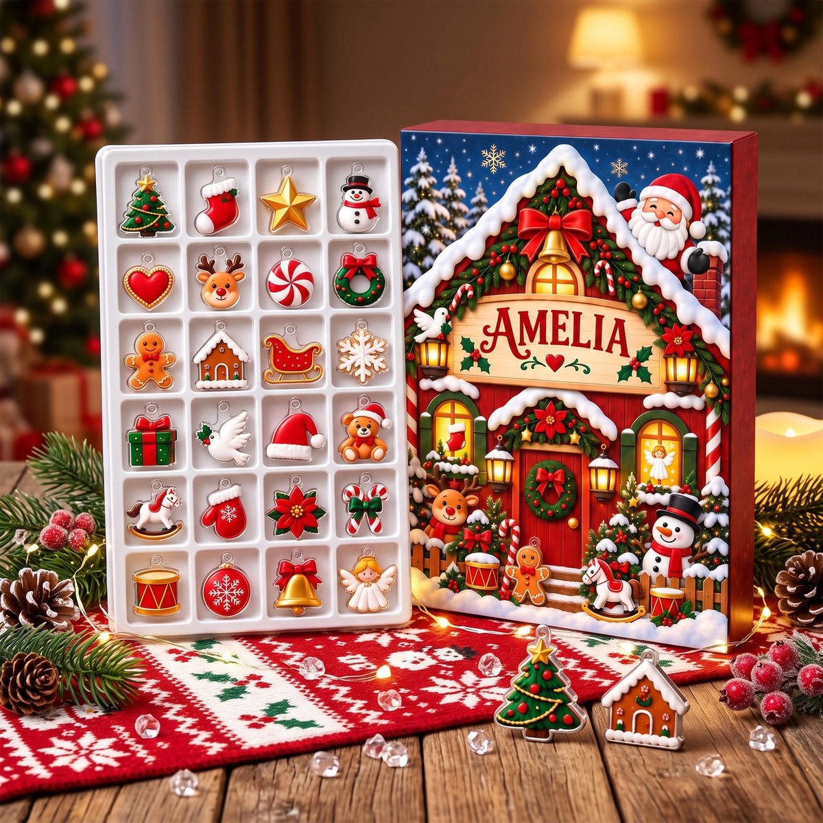 Personalized Christmas Advent Calendar 2026, Custom Name Holiday Ornament Countdown, Santa Christmas Gift for Kids, Girls, Boys and Families