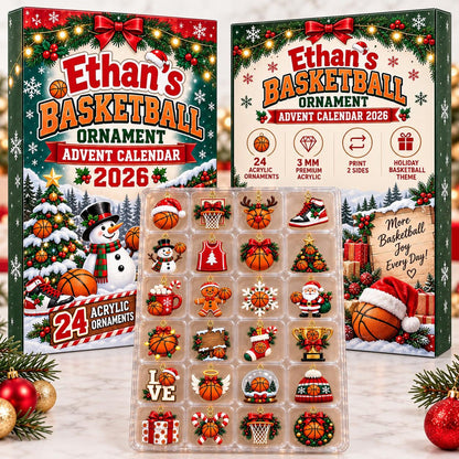 Basketball Advent Calendar 2026, Christmas Countdown Box, 24 Basketball Charms, Personalized Sports Holiday Keepsake, Basketball Player Gift John