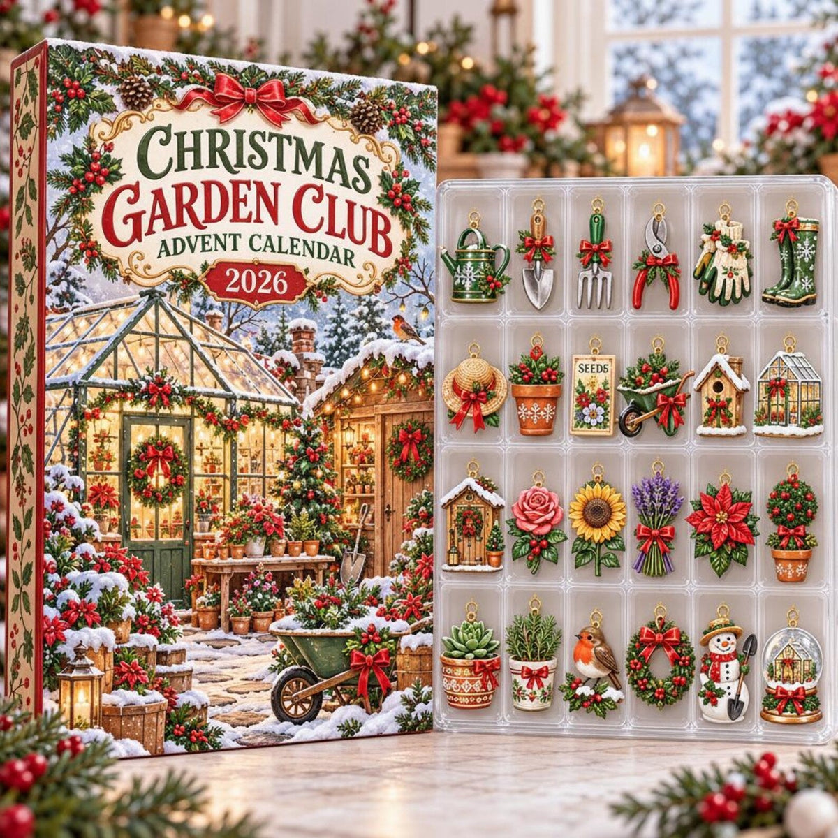 Christmas Garden Club Advent Calendar 2026, 24 Day Gardening Countdown, Garden Tool & Flower Ornaments, Gardener Gift, Holiday Garden Decor