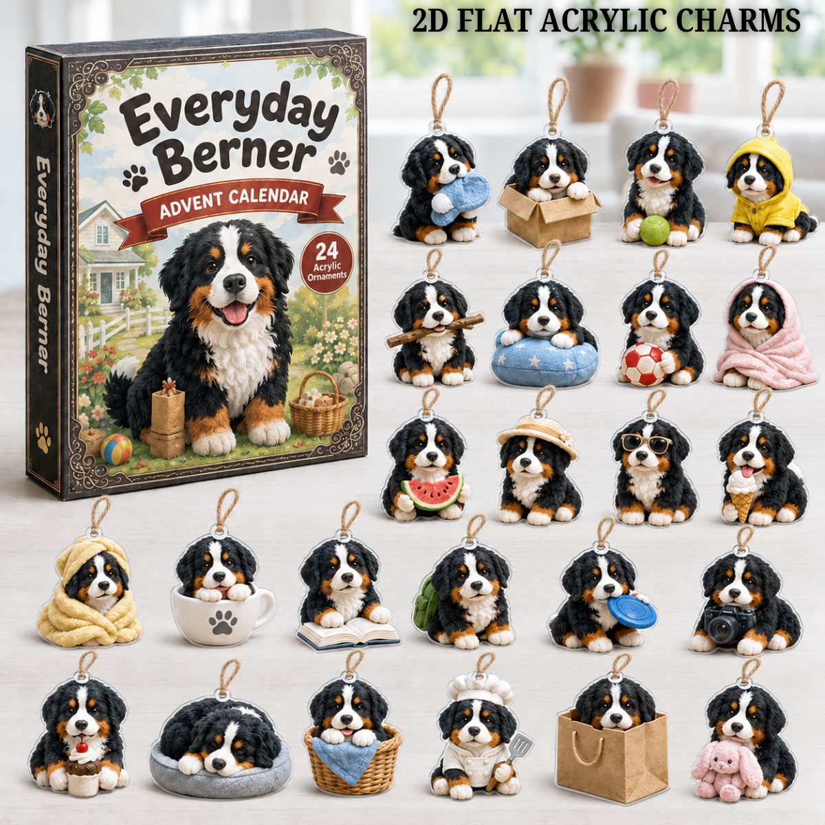 Everyday Berner Advent Calendar 2026 - 24-Day Festive Countdown, Acrylic Charms Blind Box - Gift For Bernese Mountain Dog Lovers