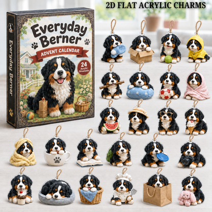 Everyday Berner Advent Calendar 2026 - 24-Day Festive Countdown, Acrylic Charms Blind Box - Gift For Bernese Mountain Dog Lovers