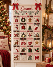 Personalized Family Advent Calendar, 24 Pocket Christmas Countdown, Custom Name Holiday Wall Hanging, Christmas Decor