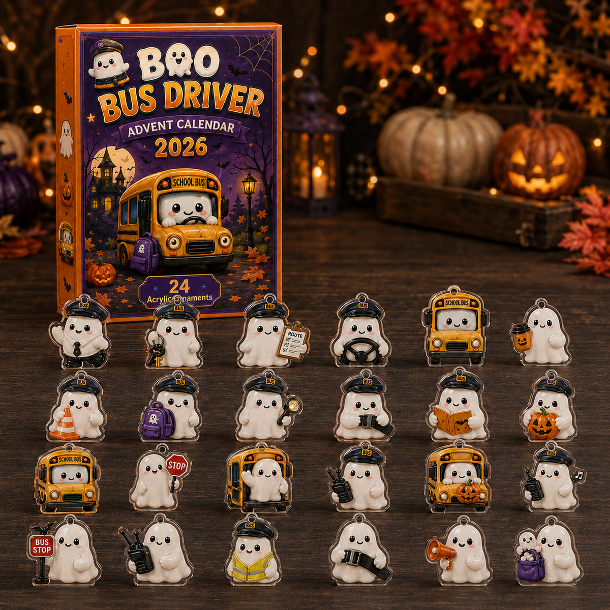 Boo Bus Driver Advent Calendar 2026 - 24-Day Festive Countdown, Acrylic Charms Blind Box - Gift For Family & Friends
