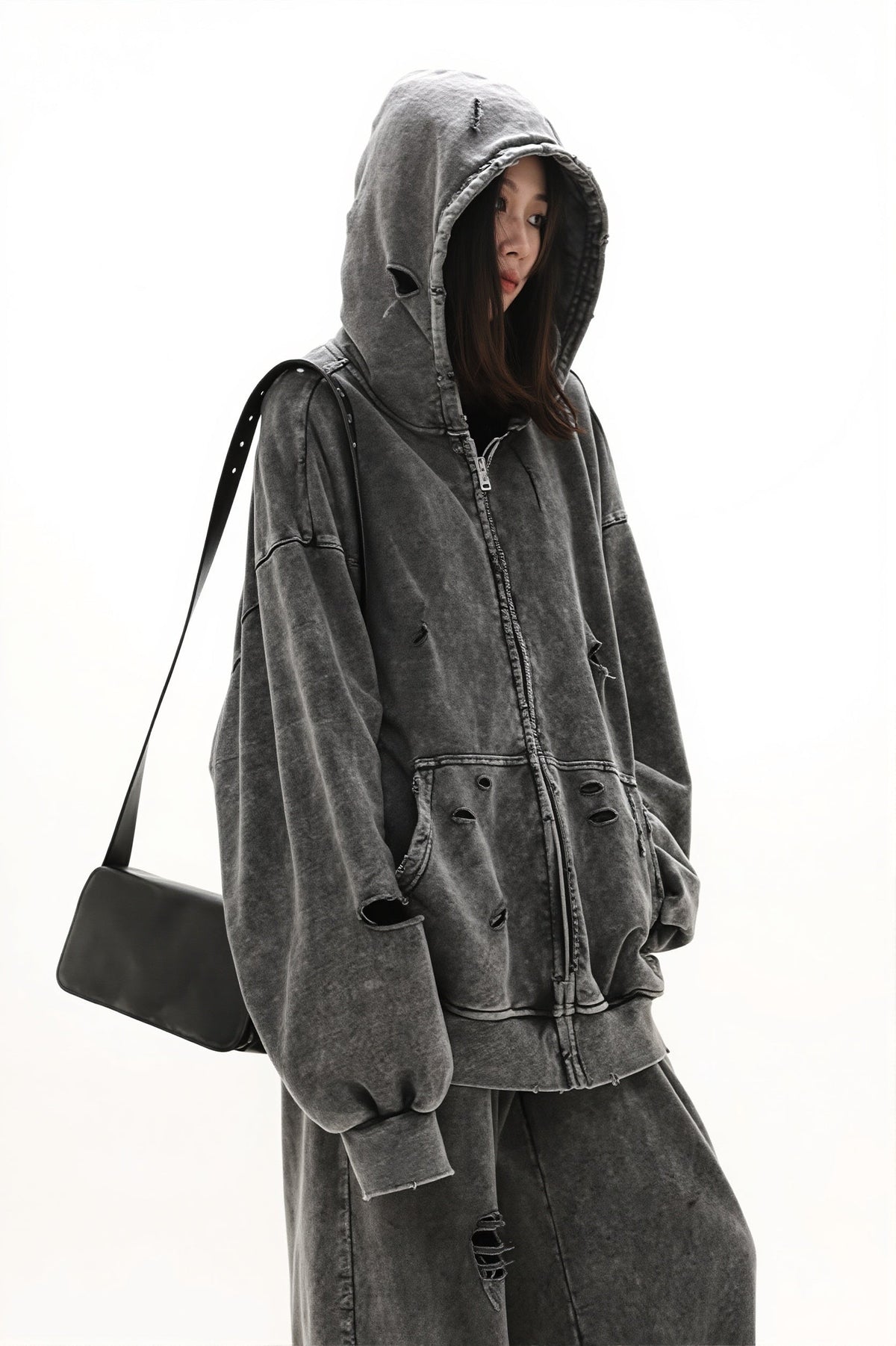 Solid Washed Distressed Hoodie