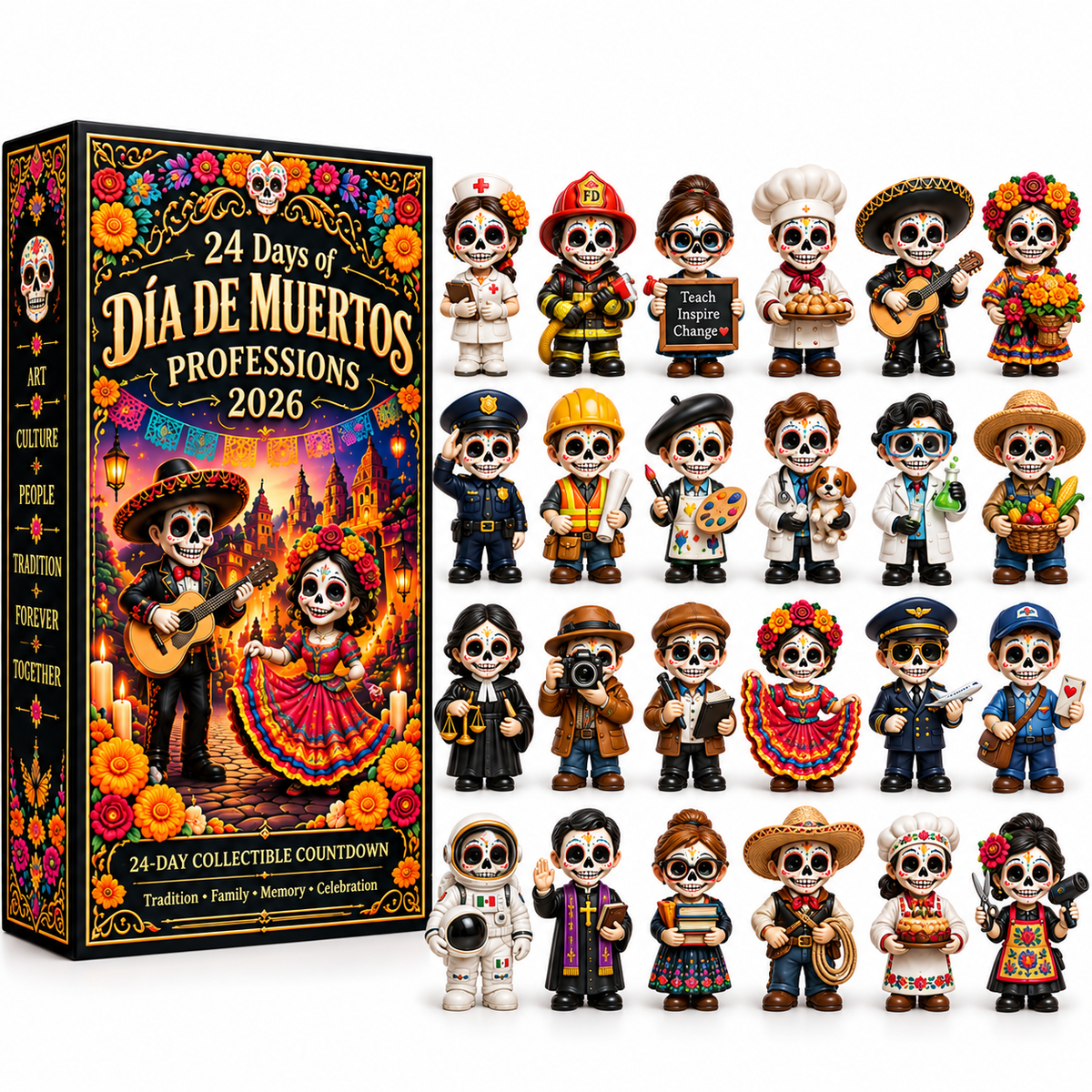 24 Days of Día de Muertos Professions 2026 – 24-Day Collectible Countdown Calendar with 24 Unique Profession Miniatures