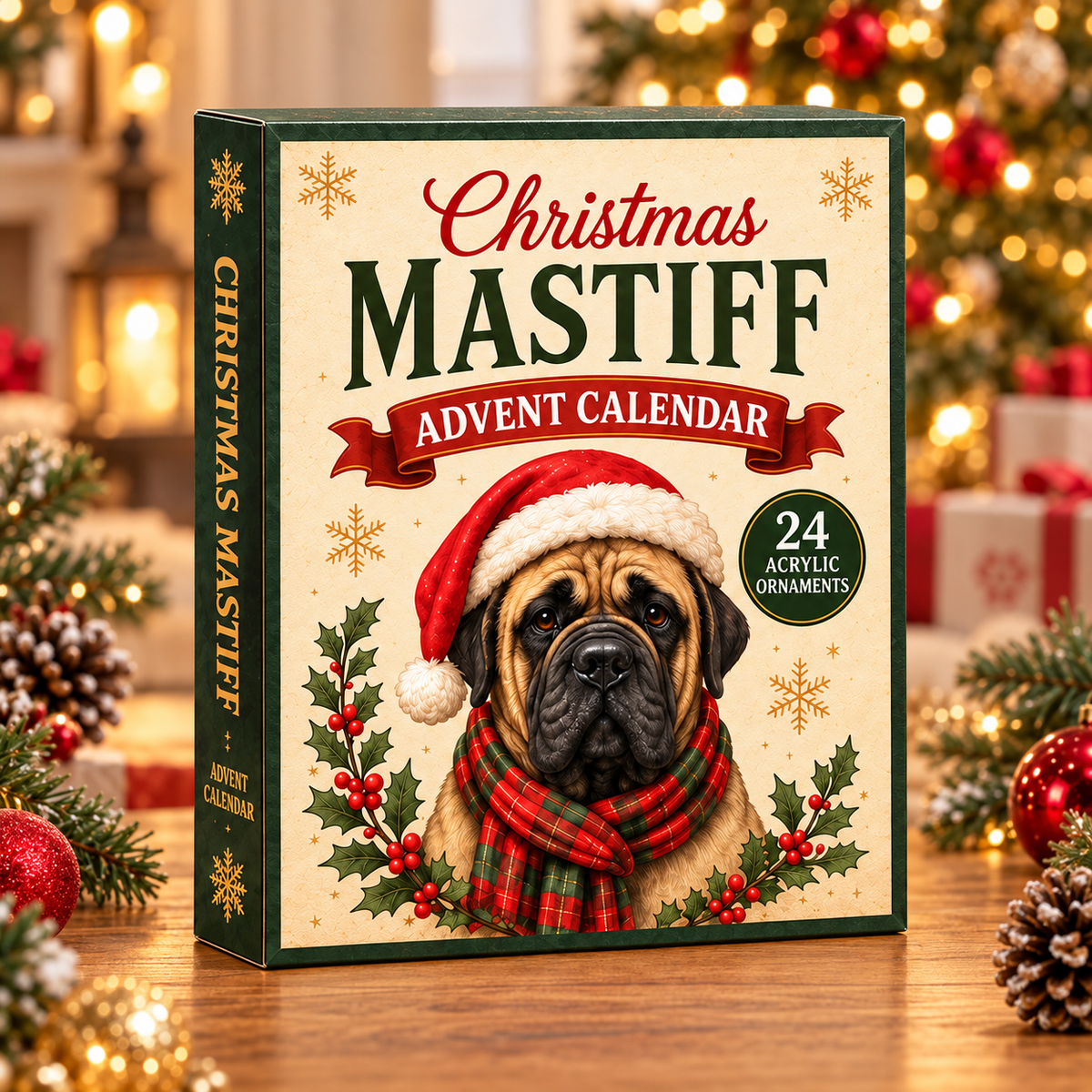 Christmas Mastiff Advent Calendar 2026 - 24-Day Festive Countdown, Acrylic Charms Blind Box - Gift For Mastiff Lovers