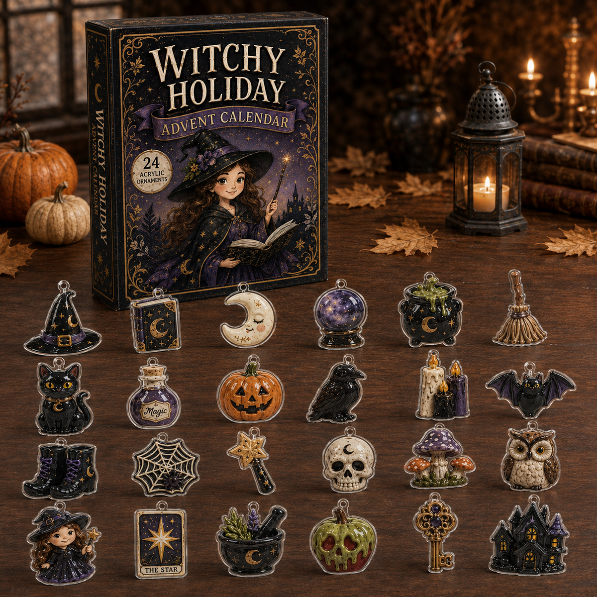 Witchy Magic Advent Calendar 2026 - 24-Day Festive Countdown, Acrylic Charms Blind Box - Gift For Halloween Lovers