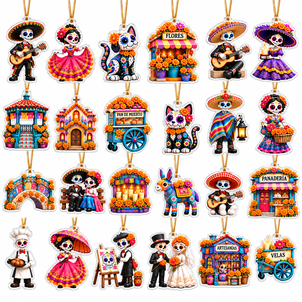 Día de Muertos Advent Calendar 2026 – 24 Acrylic Ornaments, Mexican Day Of The Dead Christmas Countdown Decor