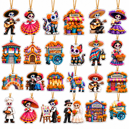 Día de Muertos Advent Calendar 2026 – 24 Acrylic Ornaments, Mexican Day Of The Dead Christmas Countdown Decor