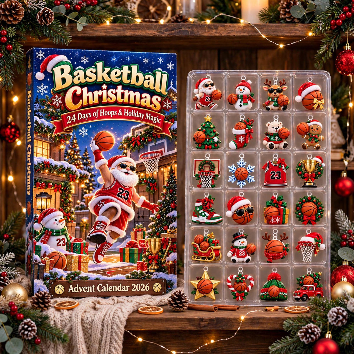 Basketball Advent Calendar 2026, 24 Piece Basketball Ornament Set, Blind Box Advent Calendar, Christmas Countdown Gift for Home Decor