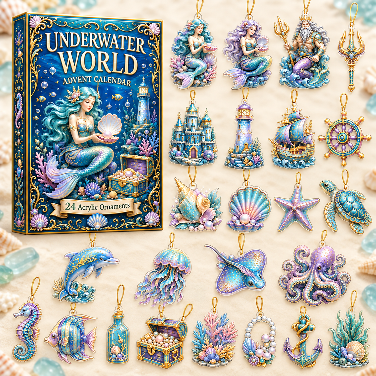 Mystic Underwater World Advent Calendar 2026 - 24-Day Festive Countdown, Acrylic Charms Blind Box - Gift For Ocean Lovers