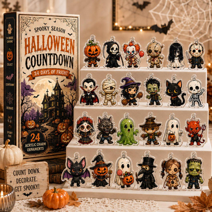 2026 Spooky Season Halloween Advent Calendar, 24 Acrylic Charm Ornaments, Horror Characters Countdown Box Collectible Gift