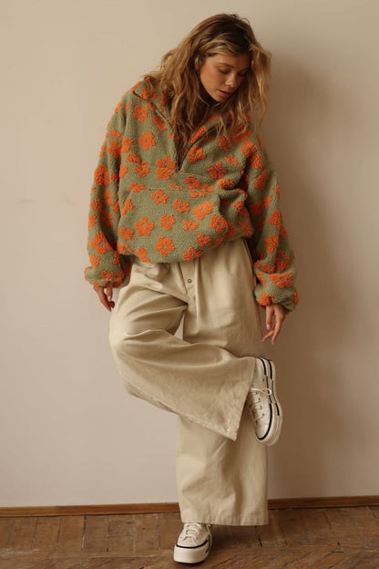 Floral Sherpa Quarter Zip Pullover