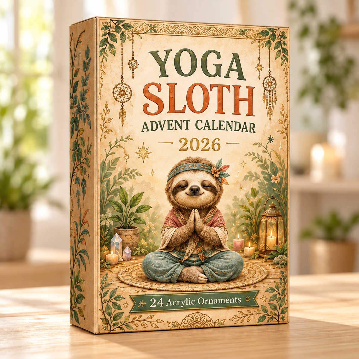 Yoga Sloth Advent Calendar 2026 - 24-Day Festive Countdown, Acrylic Charms Blind Box - Gift For Yoga Lovers