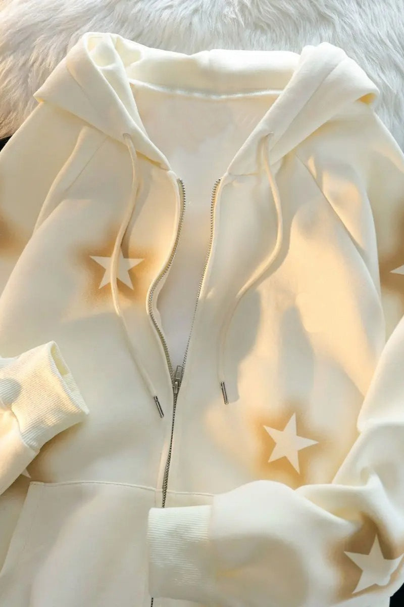 Graffiti Star Print Zip Hoodie