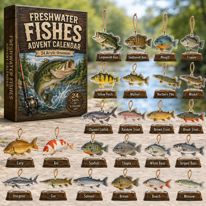 Freshwater Fishing Species Advent Calendar 2026 - 24-Day Festive Countdown, Acrylic Charms Blind Box - Gift For Fishing Lovers