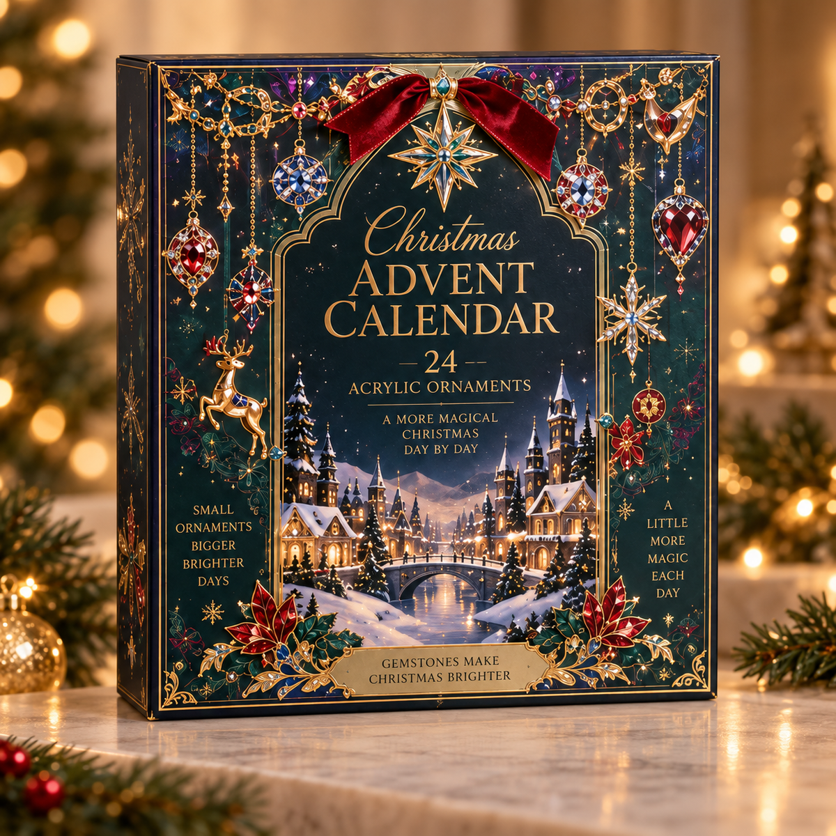 2026 Christmas Advent Calendar with 24 Acrylic Ornaments, Jewel-Inspired Holiday Countdown Calendar, 24 Days of Christmas Mini Keepsake Decorations, Festive Gift for Kids, Adults & Families