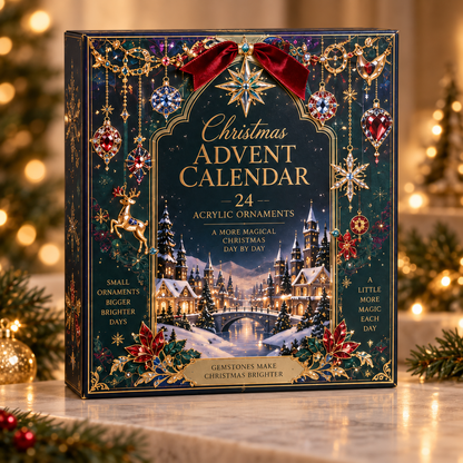 2026 Christmas Advent Calendar with 24 Acrylic Ornaments, Jewel-Inspired Holiday Countdown Calendar, 24 Days of Christmas Mini Keepsake Decorations, Festive Gift for Kids, Adults & Families
