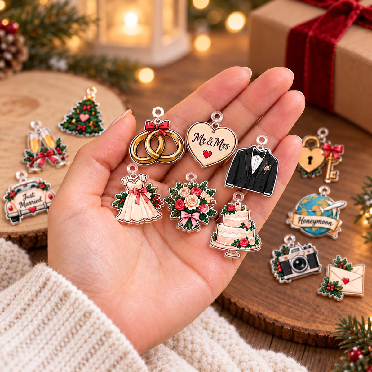 Personalized Newlywed Christmas Advent Calendar 2026, Custom Couple Name Blind Box, 24 Day Countdown Mr Mrs Xmas Ornament Set for Couples