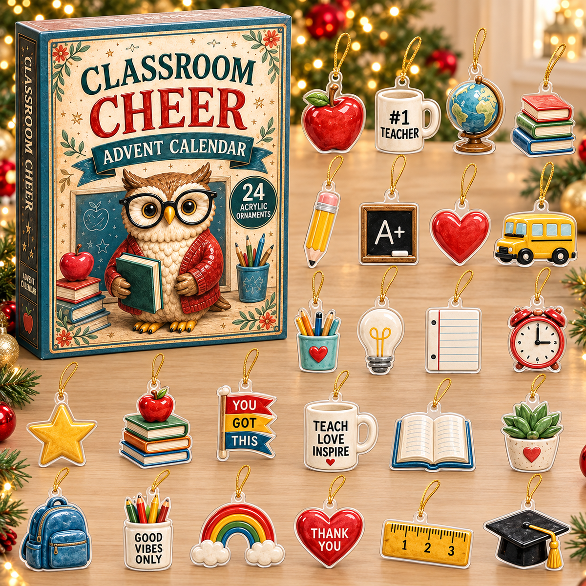 Classroom Cheer Advent Calendar 2026 - 24-Day Festive Countdown, Acrylic Charms Blind Box - Gift For Teacher