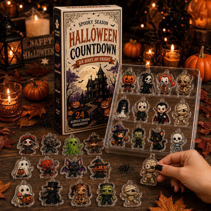 2026 Spooky Season Halloween Advent Calendar, 24 Acrylic Charm Ornaments, Horror Characters Countdown Box Collectible Gift