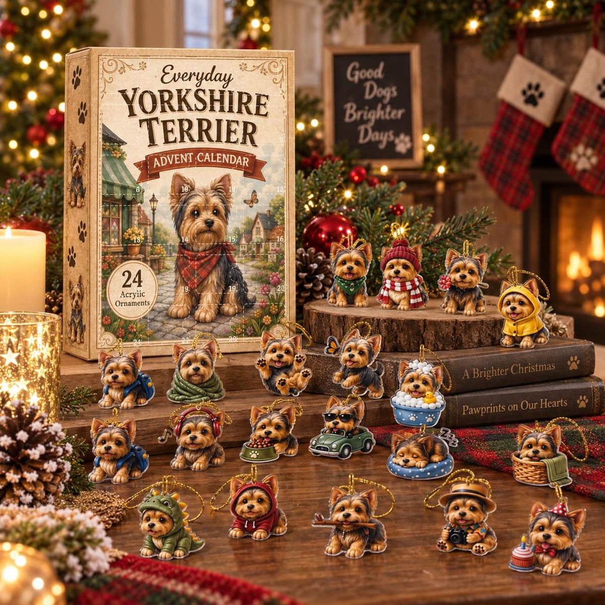 Yorkshire Terrier Advent Calendar, 24 Acrylic Ornaments, Christmas Tree Decoration (Digital Download)