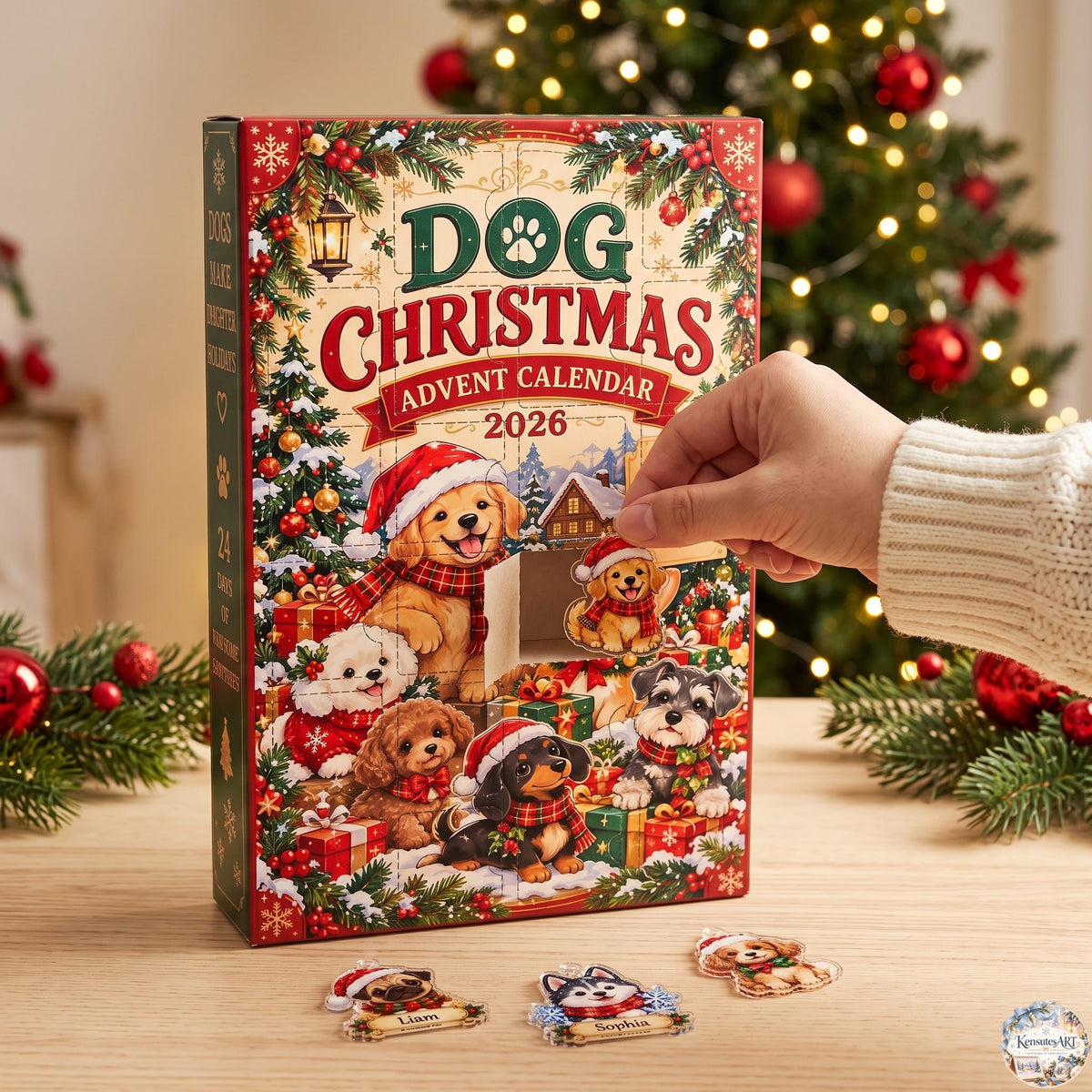 Dog Christmas Advent Calendar 2026 | 24 Day Countdown Gift Box with Personalized 2D Ornament