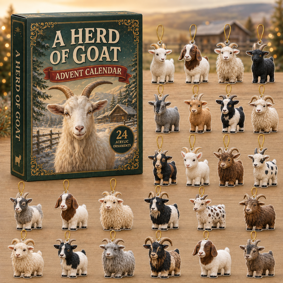 A Herd of Goat Advent Calendar 2026 - 24-Day Festive Countdown, Acrylic Charms Blind Box - Gift For Goat Lovers