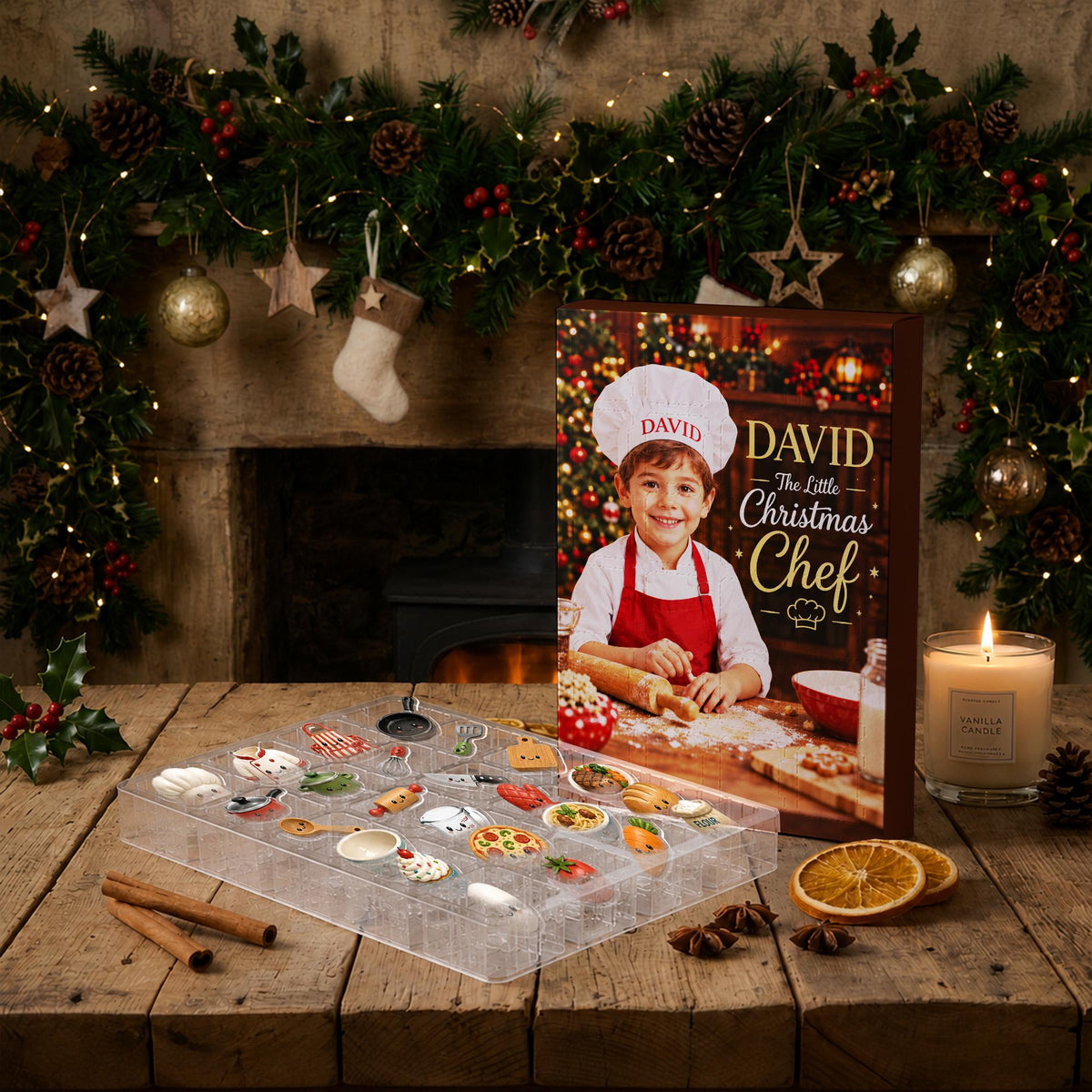 Personalized Christmas Chef Advent Calendar: 24-Day Blind Box Charms, Custom Name