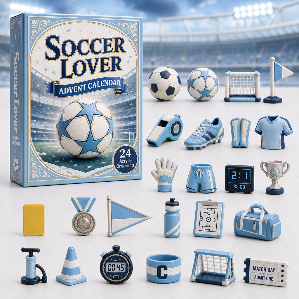 Soccer Theme Blue Advent Calendar 2026 - 24-Day Festive Countdown, Acrylic Charms Blind Box - Gift For Soccer Lovers
