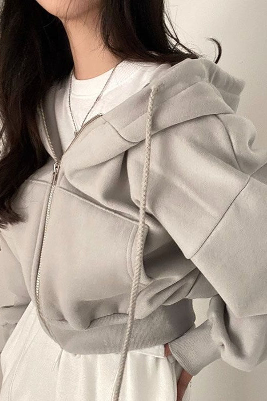 Oversized Cropped Full Zip Hoodie