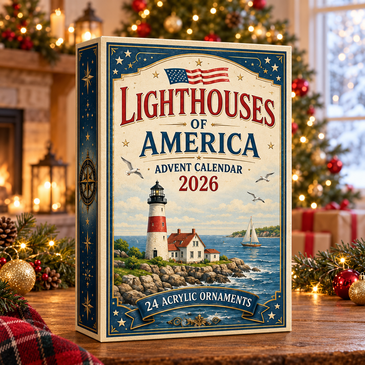 Lighthouses of America Advent Calendar 2026 - 24-Day Festive Countdown, Acrylic Charms Blind Box - Gift For Ocean Lovers, Family & Friends