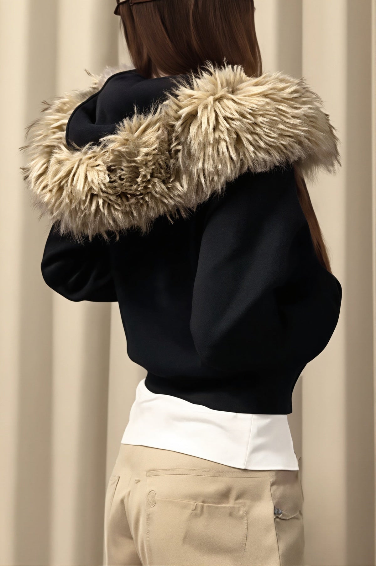 Plush Hood Fitted Cropped Zip Hoodie