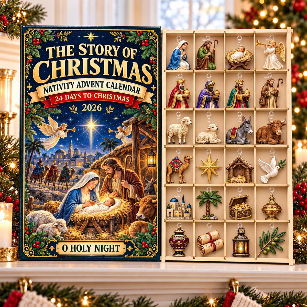 Personalized Nativity Advent Calendar, Christmas Countdown Calendar, 24 Day Acrylic Ornament Set, Religious Gift, Bible Story Keepsake