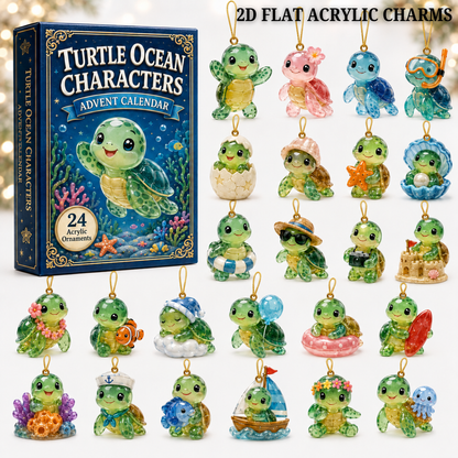 Turtle Ocean Characters Advent Calendar 2026 - 24-Day Festive Countdown, Acrylic Charms Blind Box - Gift For Animal Lovers