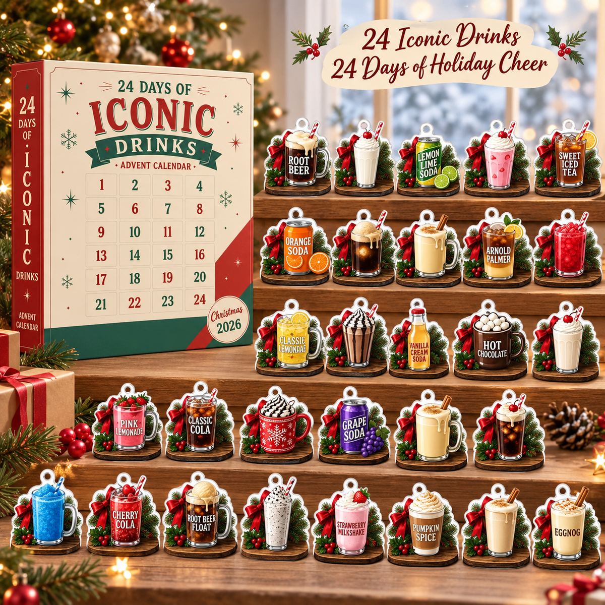 Iconic Drinks Advent Calendar 2026 – 24 Day Christmas Countdown, Retro American Drink Ornament Gift for Kids, Teens & Adults