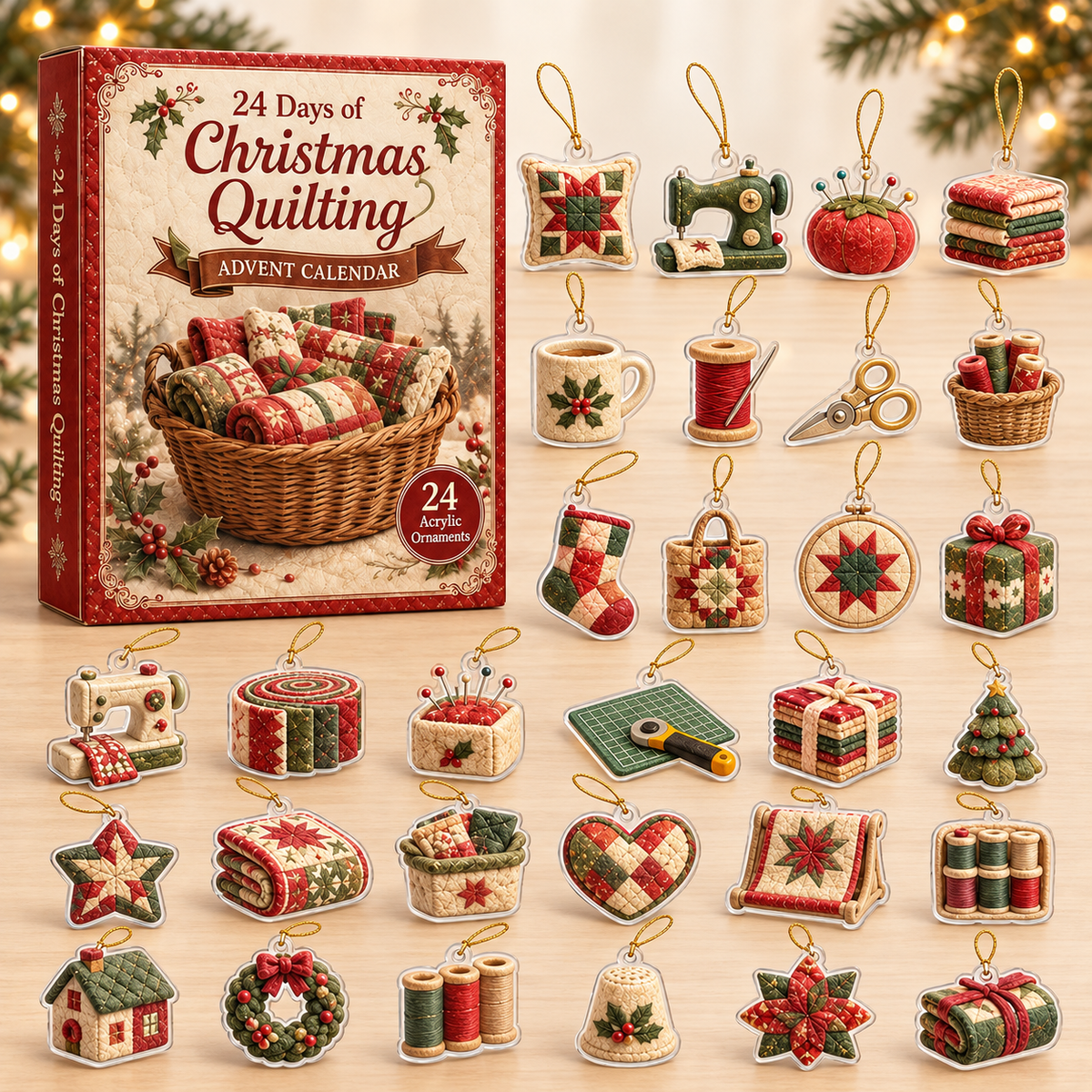 Christmas Quilting Advent Calendar 2026 - 24-Day Festive Countdown, Acrylic Charms Blind Box - Gift For Quilting Collectors