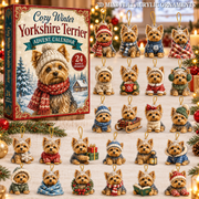 Cozy Winter Yorkshire Terrier Advent Calendar 2026 - 24-Day Festive Countdown, Acrylic Charms Blind Box - Gift For Yorkshire Terrier Lovers