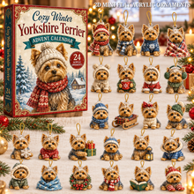 Cozy Winter Yorkshire Terrier Advent Calendar 2026 - 24-Day Festive Countdown, Acrylic Charms Blind Box - Gift For Yorkshire Terrier Lovers