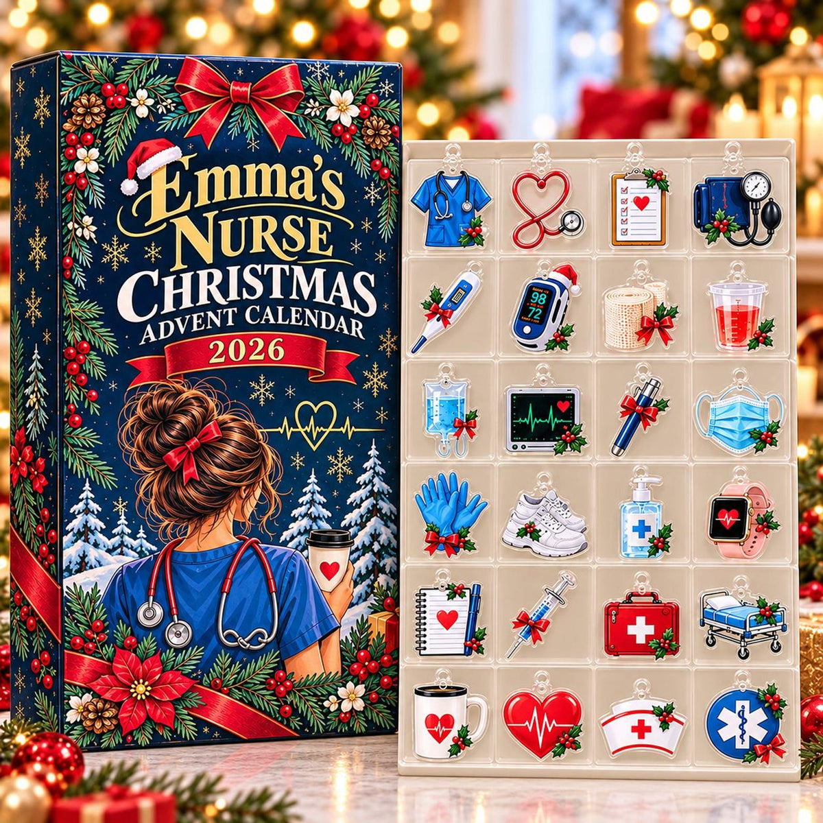 Registered Nurse Advent Calendar, 24 Acrylic Hanging Ornaments, Profession Christmas Countdown, Keepsake Gift, Registered Nurse Christmas