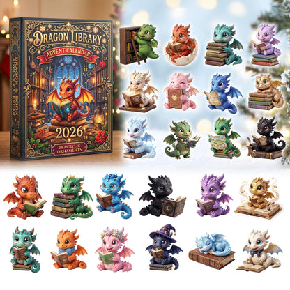 Dragon Dragon Library Advent Calendar 2026, 24 2D Dragon Charms Blind Box, Dragon Lovers Gift, 24 Day Reading Countdown For Book Lover