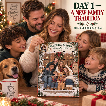 Personalized Blended Family Advent Calendar with 24 Custom Photo Acrylic Ornaments, Bonus Family Christmas Gift, Step Family Keepsake
